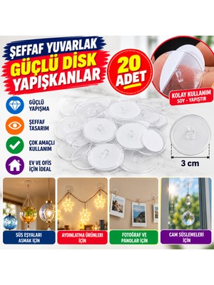 ENCO 20 Adet Şeffaf Yuvarlak 3 cm Çaplı Güçlü Disk Yapışkanlar
