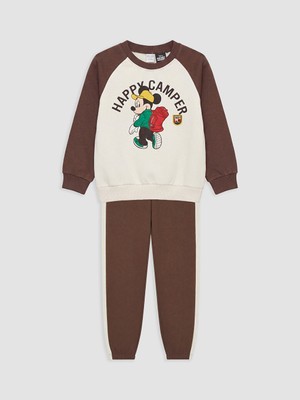 LC Waikiki Lcw Kids Bej Renk Bloğu Mickey Mouse Baskılı Erkek Çocuk Takım