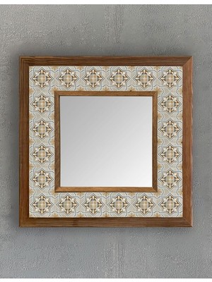 Oscar Stone Decor Masif Çerçeveli Mozaik Taş (Mermer) Ayna 33X33 cm Seramik Desenli Sarı Ayna Ay