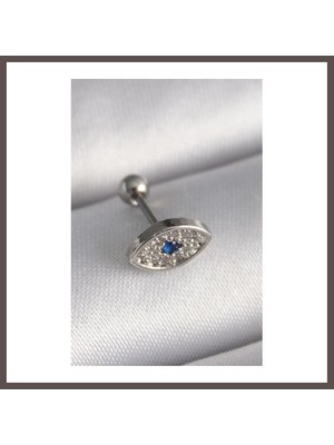 Bezos 316L Çelik Gümüş Renk Zirkon Taşlı Göz Tragus Piercing ECO123