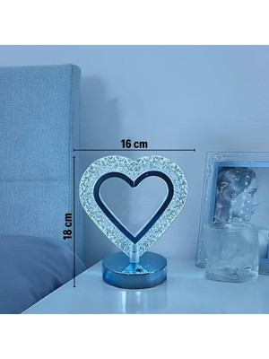 MiraLive Kalp Şeklinde Kristal LED Masa Lambası – Dokunmatik, 3 Renk Işık Modlu, Şarjlı Mini Dekoratif Gece Lambası (4887)
