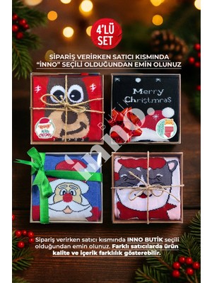 Inno Yılbaşı Desenli Kraft Kutulu Çorap 4'lü Set (Birebir Desen)