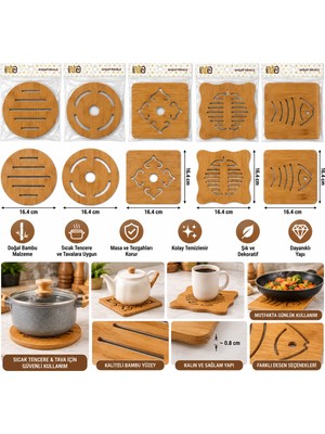 MiraLive KARE=16.4X16.4CM - Yuvarlak:16.4cm Mıx Desen Bambu - Ahşap Nihale - Herhangi Bir Model Gönderilir (4887)