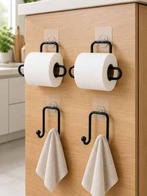 MiraLive Banyo ve Mutfak Için 4 Parça Set 2 Adet Kağıtlık 2 Adet Havlu Askısı