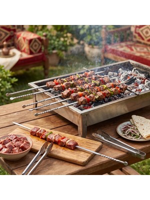 MiraLive Burgulu Kuşbaşı Şişi - Metal - Kalın Kare - 50 cm