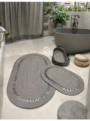 Odea 4'lü Jüt Banyo Paspas Takımı ve Sepet - Kaymaz Taban, Süper Emici, Makinede Yıkanabilir, Doğal Hasır Görünümlü Dekoratif Banyo Paspası (50X80 cm & 40X60 cm Paspas, 30X20X10 cm Sepet) (Gri)
