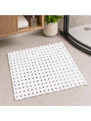 Odea Banyo Yer Karosu 33X33 Cm, Kaymaz Plastik Duş Matı, Geçmeli Modüler Banyo Paspası, Su Tahliye Delikli Islak Zemin Karosu, Lavabo Önü Duş Çıkışı Zemin Matı (Beyaz)