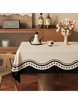 Odea Bej Siyah Masa Örtüsü, Köşeli, Tek Renkli, Pvc, 140 x 260 cm