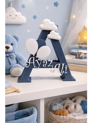 Odea Kişiye Özel Harf Isimlik, Bebek & Çocuk Odası Dekoru, Bulut & Balon Figürlü 3D Harf/pla Plastik (Antrasit)