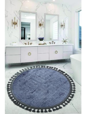 Odea Nova Antrasit Yuvarlak 100X100 cm Ponpon Saçaklı Kaymaz Tabanlı Banyo Paspası