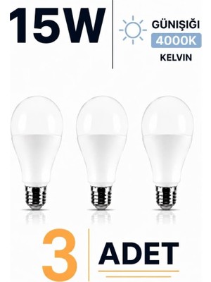Odea E27 15W LED Ampul 4000K Günışığı 3 Adet LED Lamba