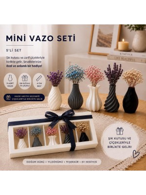 Odea Şık Kutulu Mini Vazo Seti Kurutulmuş Çiçeklerle, 5'li Set