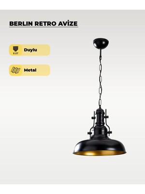 Odea Berlin Retro Avize Siyah/metal - E27 Duylu