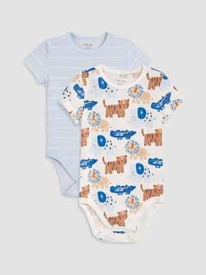 LC Waikiki Lcw Baby Ekru Bisiklet Yaka Baskılı Erkek Bebek 2'li Body