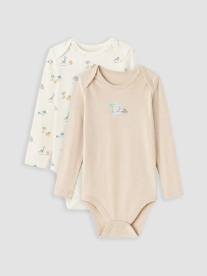 LC Waikiki Lcw Baby Ekru Baskılı Erkek Bebek Çıtçıtlı Body 2'li