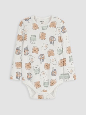 LC Waikiki Lc Waıkıkı Ekru Desenli Erkek Bebek Çıtçıtlı Body