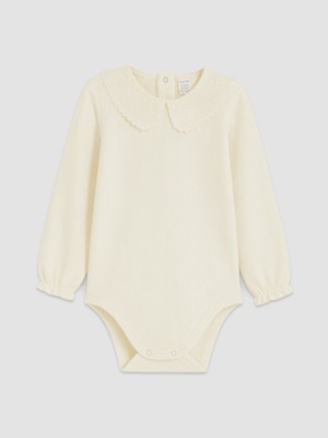 LC Waikiki Lcw Baby Bej Bebe Yaka Nakışlı Kız Bebek Çıtçıtlı Body