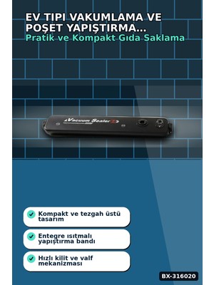 MiraLive Vakumlama ve Poşet Yapıştırma Makinesi - Ev Tipi Pratik Gıda Saklama Cihazı BX-316020