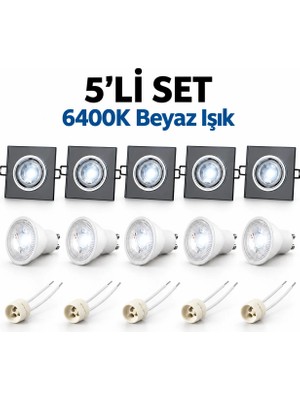 Cata Yeşim Kare CT-6647 GU10 Spot Takımı 6400K Beyaz Işık 5\'li Set