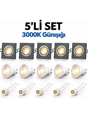 Cata Yeşim Kare CT-6647 GU10 Spot Takımı 3000K Günışığı Renk 5 Li Set