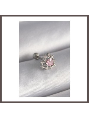 Bezos 316L Çelik Gümüş Renk Zirkon Taşlı Kalp Tragus Piercing ECO123