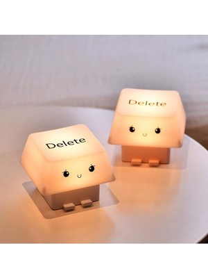Delete Tuşu Gece Lambası, LED Masa Lambası, USB Şarjlı, Bej, 9 x 14 cm
