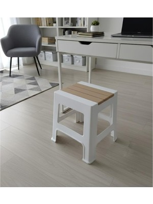 Abnturk Genişlik 28X30 Uzunluğu 44 cm Beyaz Kahve Dayanıklı Plastik Tabure Büyük Boy Modern Kaymaz Tabure, GLSRN1915EKIM292025
