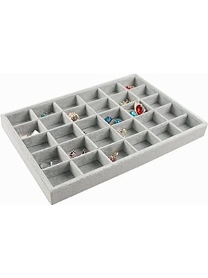 Megass Dekor Varşova Model Süet Kumaş Gri Renk 34 cm / 24 cm 24 Bölmeli Takı Standı