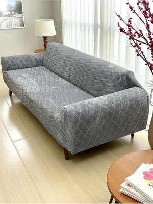 Elyar Peluş Lastikli Koltuk Örtüsü 3 Kişilik Yıkanabilir Esnek Koltuk Kılıfı Gri 180 x 230