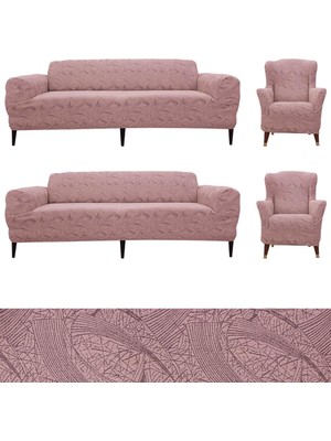 Elyar Jakarlı Sehra Desen 3 3 1 1 Lastikli Kanepe Örtüsü - Lastikli Koltuk Örtüsü - Koltuk Kılıfı Pembe 180 x 230