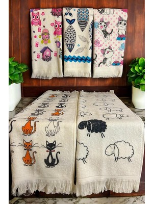 Cnr Garden 5'li Saçaklı Pamuklu Baskılı Havlu Seti 40X60 cm El Yüz Mutfak Havlusu Yumuşak Desenli Su Emici Set (5 Li Set 3)