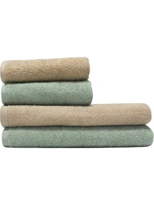 Ilgın Home Basic 4'lü Banyo & El Havlusu Seti - 2 Adet (90X150CM) Büyük Boy Banyo + 2 Adet (50X90CM) Çok Amaçlı El Havlusu - %100 Pamuk, Canlı Renkler (Yeşil-Bej