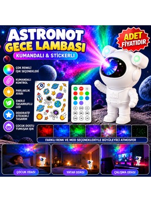 Akıllı Bayi Stickerlı ,kumandalı Astronot Model Gece Lambası Aby