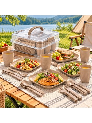 Poomy 4 Kişilik Piknik Seti 5 Lt Taşıma Kutulu Kamp Sofra Takımı