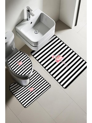 Dolce Mariee Modern Desenli Dijital Baskı 3’lü Banyo Paspas Takımı Yıkanabilir Kaymaz Tabanlı Klozet Takımı KLZ0021