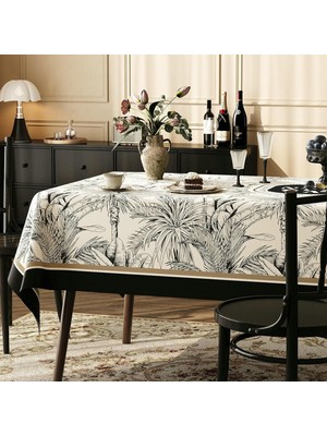Gy Atelier Köşeli Masa Örtüsü Masa Folyosu Bej Siyah, Bitki, Pvc, 90 x 150 cm
