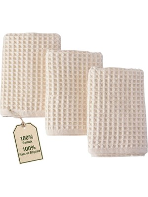 Gy Atelier Püskül Lüks 3-Adet Waffle El Havlusu Seti, Büyük 40X80 cm