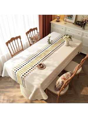Gy Atelier Köşeli Masa Örtüsü, Masa Folyosu, Haki Beyaz, Çizgili, Pvc, 140 x 180