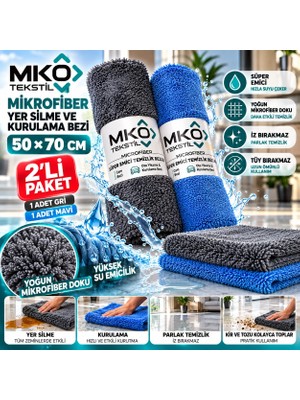 Mko Tekstil 50*70 cm Mikrofiber Yer Silme Bezi 2'li Paket