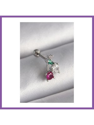 Bezos 316L Çelik Gümüş Renk Zirkon Taşlı Tragus Piercing Bzoshb