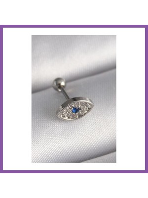Bezos 316L Çelik Gümüş Renk Zirkon Taşlı Göz Tragus Piercing Bzoshb