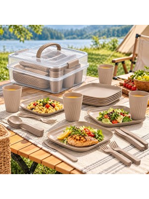 Poomy 6 Kişilik Piknik Seti 5 Lt Taşıma Kutulu Kamp Sofra Takımı
