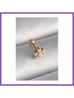 Bezos 316L Çelik Gold Renk Zirkon Taşlı Çiçek Model Tragus Piercing Bzoshb