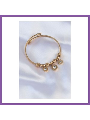 Bezos 316L Çelik Gold Renk Zirkon Taşlı Model Charm Bileklik Bzoshb