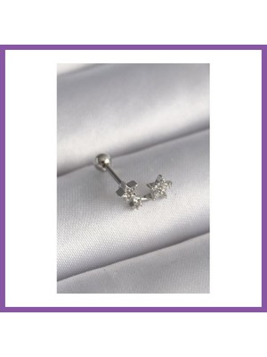 Bezos 316L Çelik Gümüş Renk Zirkon Taşlı Yıldız Tragus Piercing Bzoshb