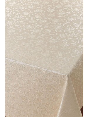 Gy Atelier Fantastik Elyaf Astarlı Pvc Masa Örtüsü 100X140CM Silinebilir Sıvı Geçirmez Leke Tutmaz Çiçek Desenli Bej