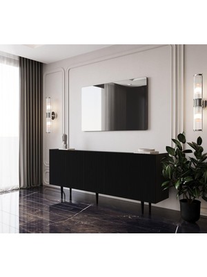 Enwood Capella Siyah Mdf 5 Kapaklı Raflı 180 Lik Konsol Siyah 40 x 180