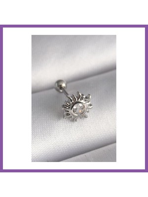 Bezos 316L Çelik Gümüş Renk Zirkon Taşlı Güneş Tragus Piercing Bzoshb