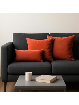 Kadife Kırlent Yastık Kılıfı, 50 x 30 cm Kiremit Renk