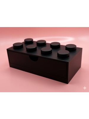 Yapı Oyuncak Tasarımlı Mini Çekmece - Küçük Boy 4x2 Masaüstü Düzenleyici (Siyah)
